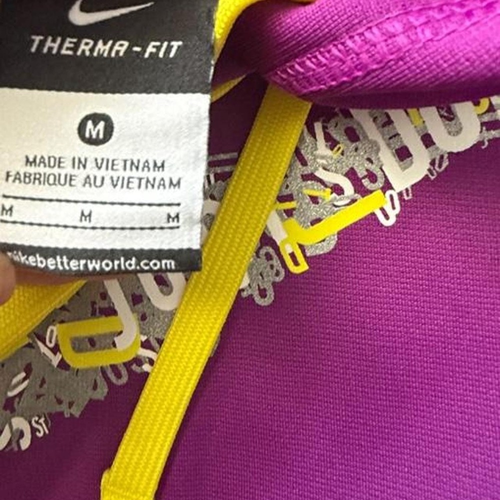 Nike Therma-FIT Womens M Purple Graphic Swoosh Hoodie Neon Yellow Pullover - Picture 2 of 4